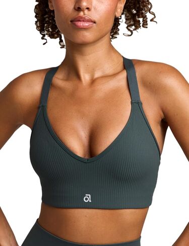 Women's Ribbed Sports Bra V Neck Padded Yoga Tank Adjustable Straps Cross Back Crop Tops in Saudi Arabia