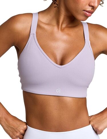 Women's Ribbed Sports Bra V Neck Padded Yoga Tank Adjustable Straps Cross Back Crop Tops in Saudi Arabia