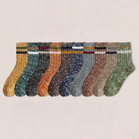 10 Pair Men's Socks - Thick Warm Winter Mid-Calf Set, 10 Colors, One Size, Polyester, Double-Needle Knit in Saudi Arabia