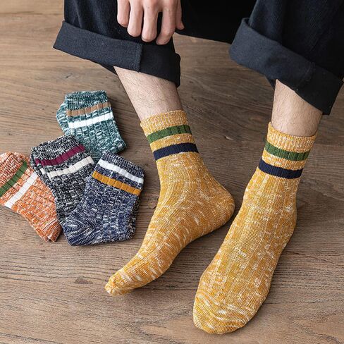 10 Pair Men's Socks - Thick Warm Winter Mid-Calf Set, 10 Colors, One Size, Polyester, Double-Needle Knit in Saudi Arabia