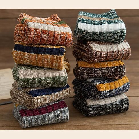 10 Pair Men's Socks - Thick Warm Winter Mid-Calf Set, 10 Colors, One Size, Polyester, Double-Needle Knit in Saudi Arabia