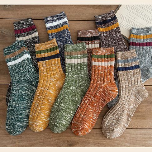 10 Pair Men's Socks - Thick Warm Winter Mid-Calf Set, 10 Colors, One Size, Polyester, Double-Needle Knit in Saudi Arabia
