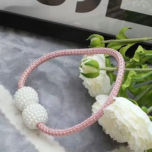 4pcs Magnetic Drapery Holdbacks - Faux Pearl Accent Curtain Rope Straps for Drapes & Curtains - Stylish Decorative Home Accessories for Living Room and Bedroom (Pink) in Saudi Arabia