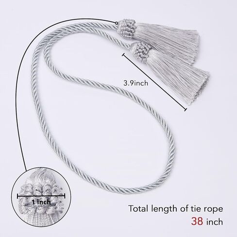NICEEC 4 Pack Double-Ended Tassel Curtain Tiebacks European Style Decorative Drape Tie Backs Elegant Handmade Braided Rope Knot Curtain Holdbacks for Home & Office Window Drapery (Silver Grey) in Saudi Arabia