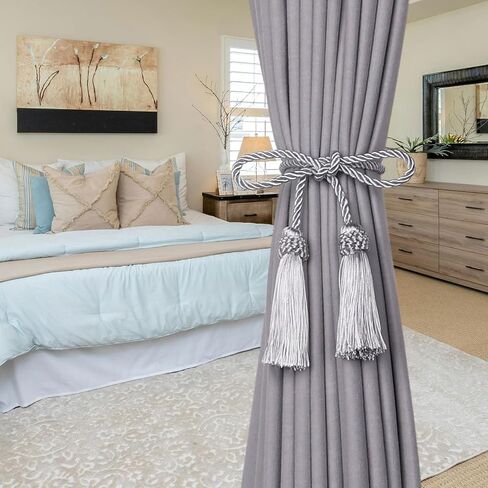 NICEEC 4 Pack Double-Ended Tassel Curtain Tiebacks European Style Decorative Drape Tie Backs Elegant Handmade Braided Rope Knot Curtain Holdbacks for Home & Office Window Drapery (Silver Grey) in Saudi Arabia