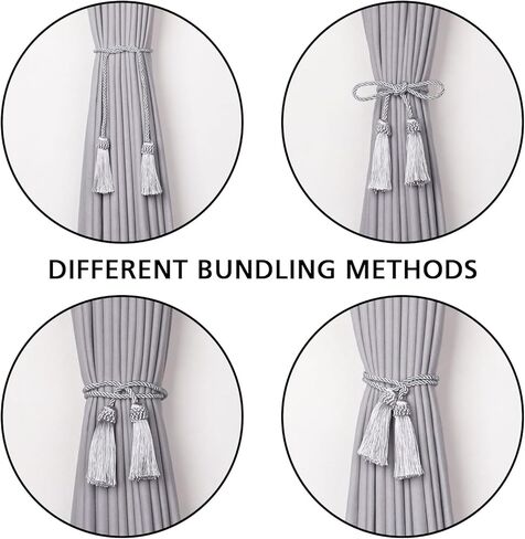 NICEEC 4 Pack Double-Ended Tassel Curtain Tiebacks European Style Decorative Drape Tie Backs Elegant Handmade Braided Rope Knot Curtain Holdbacks for Home & Office Window Drapery (Silver Grey) in Saudi Arabia