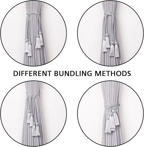 NICEEC 4 Pack Double-Ended Tassel Curtain Tiebacks European Style Decorative Drape Tie Backs Elegant Handmade Braided Rope Knot Curtain Holdbacks for Home & Office Window Drapery (Silver Grey) in Saudi Arabia