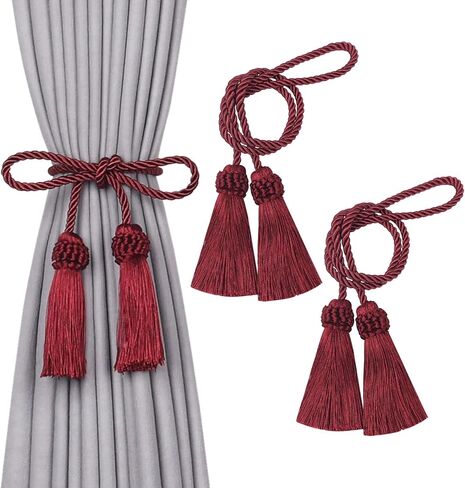 NICEEC 4 Pack Double-Ended Tassel Curtain Tiebacks European Style Decorative Drape Tie Backs Elegant Handmade Braided Rope Knot Curtain Holdbacks for Home & Office Window Drapery (Silver Grey) in Saudi Arabia