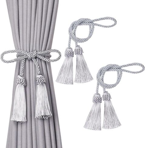 NICEEC 4 Pack Double-Ended Tassel Curtain Tiebacks European Style Decorative Drape Tie Backs Elegant Handmade Braided Rope Knot Curtain Holdbacks for Home & Office Window Drapery (Silver Grey) in Saudi Arabia