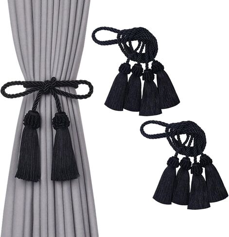 NICEEC 4 Pack Double-Ended Tassel Curtain Tiebacks European Style Decorative Drape Tie Backs Elegant Handmade Braided Rope Knot Curtain Holdbacks for Home & Office Window Drapery (Silver Grey) in Saudi Arabia