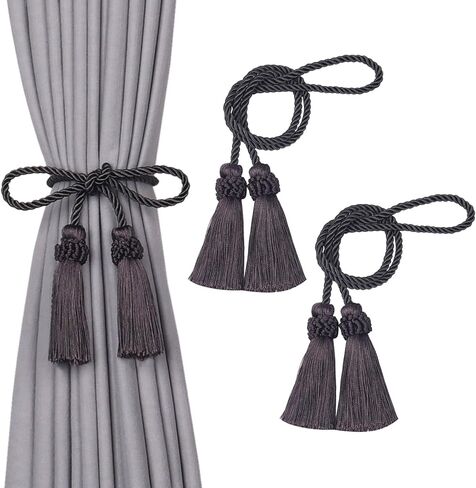 NICEEC 4 Pack Double-Ended Tassel Curtain Tiebacks European Style Decorative Drape Tie Backs Elegant Handmade Braided Rope Knot Curtain Holdbacks for Home & Office Window Drapery (Silver Grey) in Saudi Arabia