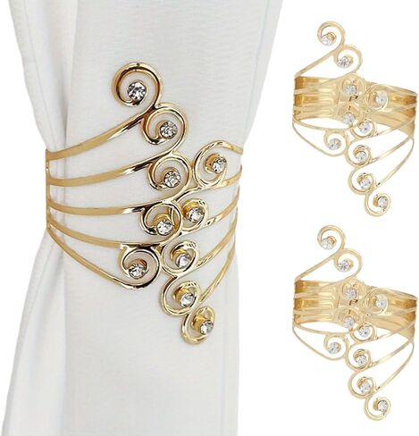 2pcs Unique Metal Curly Grass Pattern Inlaid with Rhinestone Curtain Clasp, Home Office Interior Curtain Decoration（Golden） in Saudi Arabia