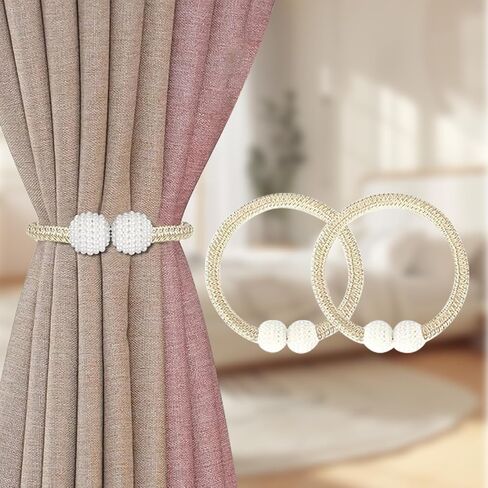 Elegant Magnetic Curtains Tiebacks 2 Pack,Pearl Decorative Rope Holdback Holder for Small, Convenient Drape Tie Backs for Home and Office Decoration-Champagne in Saudi Arabia