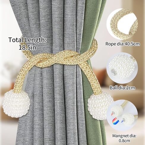Elegant Magnetic Curtains Tiebacks 2 Pack,Pearl Decorative Rope Holdback Holder for Small, Convenient Drape Tie Backs for Home and Office Decoration-Champagne in Saudi Arabia