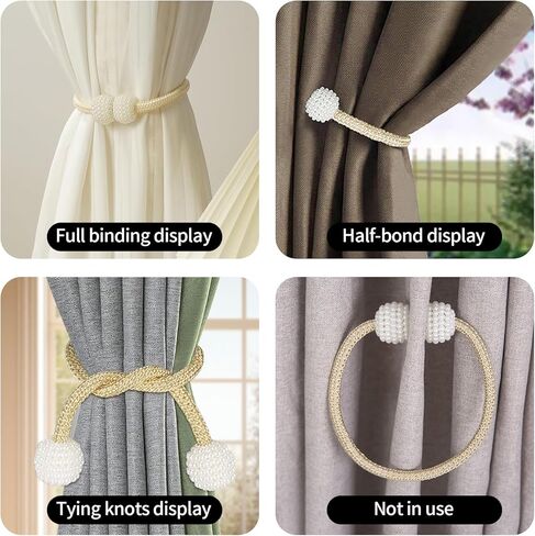 Elegant Magnetic Curtains Tiebacks 2 Pack,Pearl Decorative Rope Holdback Holder for Small, Convenient Drape Tie Backs for Home and Office Decoration-Champagne in Saudi Arabia