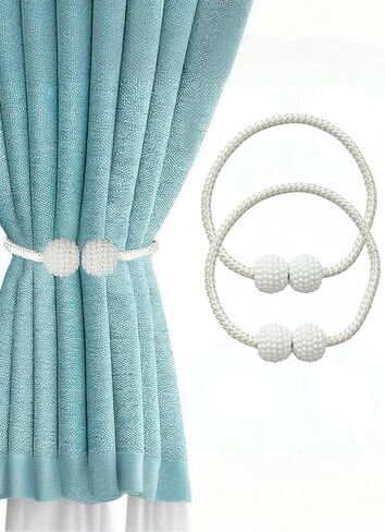 1 Pair Magnetic Curtain Tiebacks, Decorative Curtain Holdbacks for Window Décor, White in Saudi Arabia