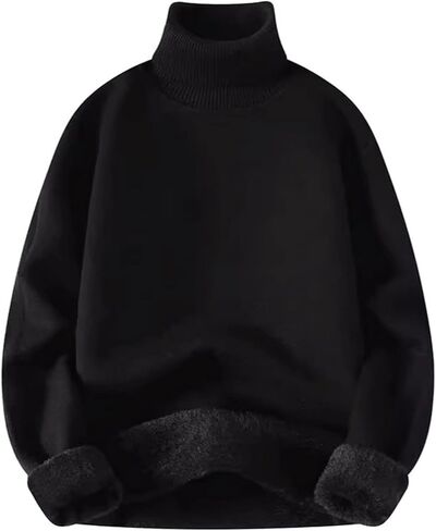 سترة شتوية للرجال برقبة عالية مبطنة بالصوف بلوفر حراري دافئ متماسك للطقس البارد كاجوال ملابس خروج ضيقة in Saudi Arabia