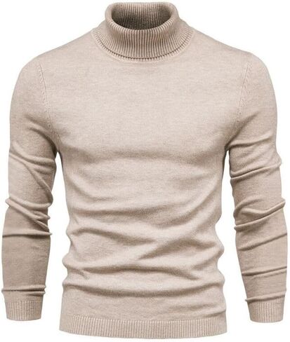 Men's Casual Solid Color Turtleneck Sweater - Soft Stretch Knit Pullover Solid Color Versatile Top for Fall Winter in Saudi Arabia
