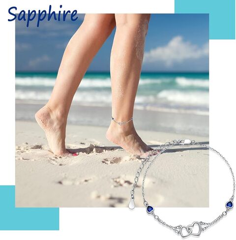 Dorunmo Blue Anklet for Women 925 Sterling Silver Something Blue Anklet for Bride Sapphire September Birthstone Beach Foot Wedding Jewelry for Bride in Saudi Arabia