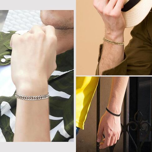 INBLUE Mens Bracelet Stainless Steel Curb Link Chain Bracelet for Men Silver Gold Black Chain 8mm/12mm/17mm Width Hip Hop Jewelry Gift for Boyfriend 3 Lengths 7.5/8.2/9.0 Inches in Saudi Arabia