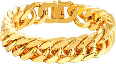 INBLUE Mens Bracelet Stainless Steel Curb Link Chain Bracelet for Men Silver Gold Black Chain 8mm/12mm/17mm Width Hip Hop Jewelry Gift for Boyfriend 3 Lengths 7.5/8.2/9.0 Inches in Saudi Arabia