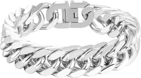 INBLUE Mens Bracelet Stainless Steel Curb Link Chain Bracelet for Men Silver Gold Black Chain 8mm/12mm/17mm Width Hip Hop Jewelry Gift for Boyfriend 3 Lengths 7.5/8.2/9.0 Inches in Saudi Arabia