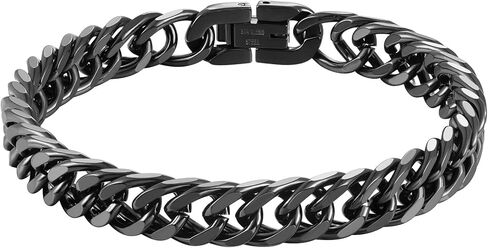 INBLUE Mens Bracelet Stainless Steel Curb Link Chain Bracelet for Men Silver Gold Black Chain 8mm/12mm/17mm Width Hip Hop Jewelry Gift for Boyfriend 3 Lengths 7.5/8.2/9.0 Inches in Saudi Arabia