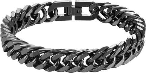 INBLUE Mens Bracelet Stainless Steel Curb Link Chain Bracelet for Men Silver Gold Black Chain 8mm/12mm/17mm Width Hip Hop Jewelry Gift for Boyfriend 3 Lengths 7.5/8.2/9.0 Inches in Saudi Arabia