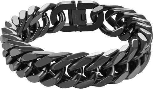 INBLUE Mens Bracelet Stainless Steel Curb Link Chain Bracelet for Men Silver Gold Black Chain 8mm/12mm/17mm Width Hip Hop Jewelry Gift for Boyfriend 3 Lengths 7.5/8.2/9.0 Inches in Saudi Arabia
