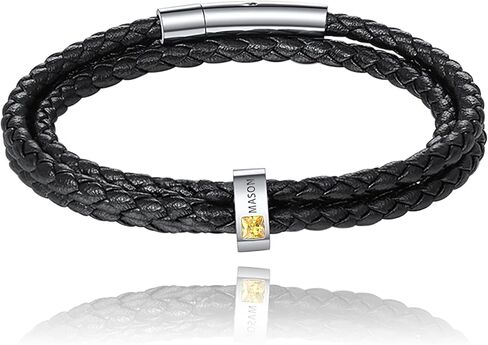 سوار جلدي مجدول للرجال من GLAMCARAT مع 1-5 أحجار ميلاد مخصصة منقوشة بشكل شخصي مع سحر أسماء هدية له، الأب، الأخ، الزوج، الصديق، الصديق سوار مخصص in Kuwait