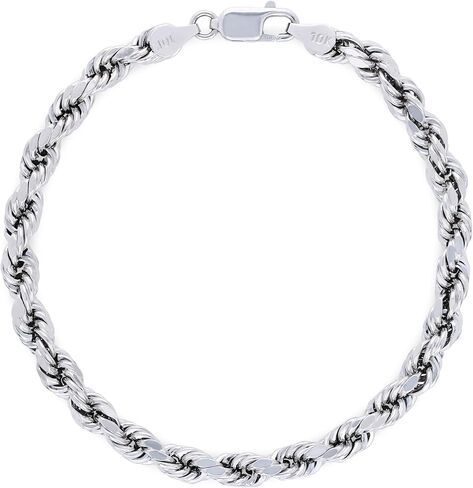 Nuragold 10K Real White Gold Rope Diamond Cut Chain Bracelet 7"-9" (2mm-5mm) Italian Jewelry for Men & Women in Saudi Arabia