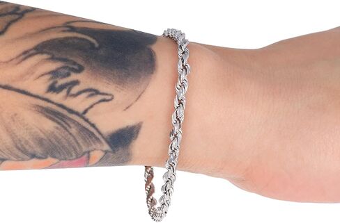 Nuragold 10K Real White Gold Rope Diamond Cut Chain Bracelet 7"-9" (2mm-5mm) Italian Jewelry for Men & Women in Saudi Arabia