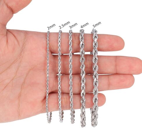 Nuragold 10K Real White Gold Rope Diamond Cut Chain Bracelet 7"-9" (2mm-5mm) Italian Jewelry for Men & Women in Saudi Arabia