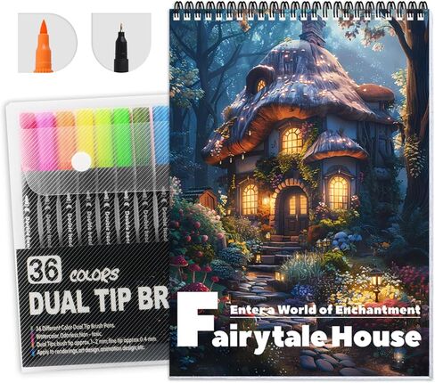 Adult Coloring Books for Women Relaxation, 4Pcs Adult Coloring Books with 36 Colors Markers, Dual Tip (Brush and Fine Point) Mindfulness Coloring Books for Women with with 36 Colors Markers Pens in Saudi Arabia
