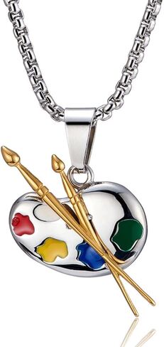 Oil Painter's Palette & Brush Stainless Steel Necklace Art Jewelry Accessory for Painters, Ideal Gift for Art Graduates in Saudi Arabia