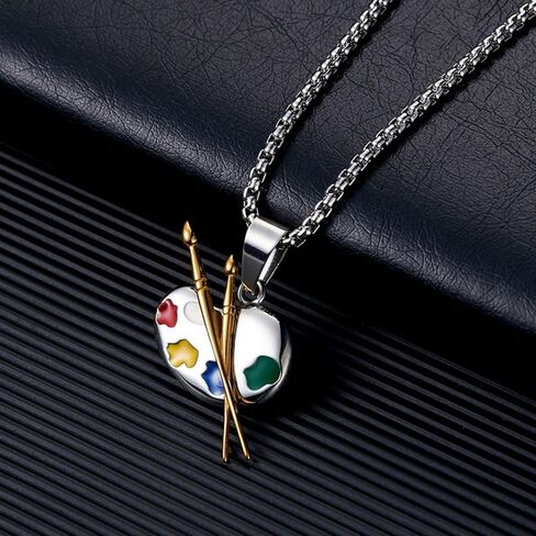 Oil Painter's Palette & Brush Stainless Steel Necklace Art Jewelry Accessory for Painters, Ideal Gift for Art Graduates in Saudi Arabia