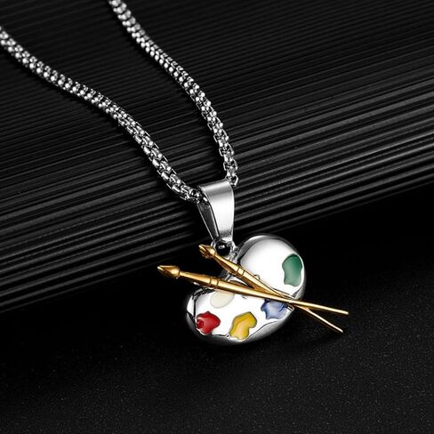 Oil Painter's Palette & Brush Stainless Steel Necklace Art Jewelry Accessory for Painters, Ideal Gift for Art Graduates in Saudi Arabia