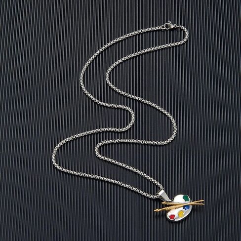 Oil Painter's Palette & Brush Stainless Steel Necklace Art Jewelry Accessory for Painters, Ideal Gift for Art Graduates in Saudi Arabia