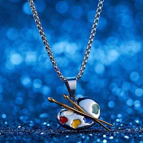Oil Painter's Palette & Brush Stainless Steel Necklace Art Jewelry Accessory for Painters, Ideal Gift for Art Graduates in Saudi Arabia