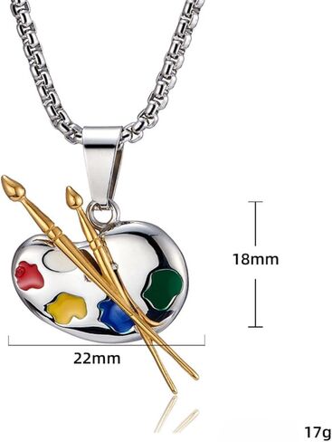 Oil Painter's Palette & Brush Stainless Steel Necklace Art Jewelry Accessory for Painters, Ideal Gift for Art Graduates in Saudi Arabia