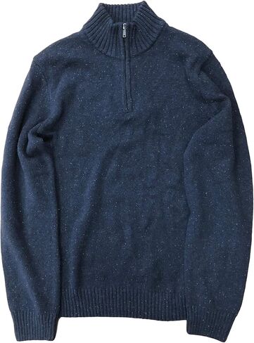 Mens Navy Blue Speckle Pull-Over Quarter Zip Sweater Top in Saudi Arabia