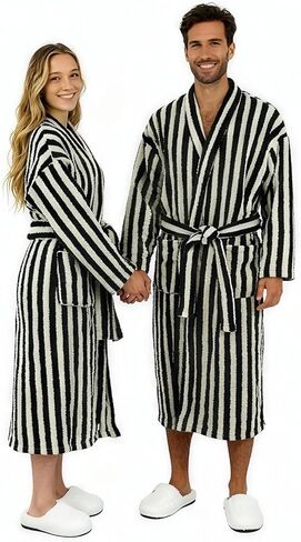 Plush Striped Robe for Women Men, Winter Fuzzy Fleece Long Bath Robe, Plus Size Warm Nightgown Sleepwear in Saudi Arabia