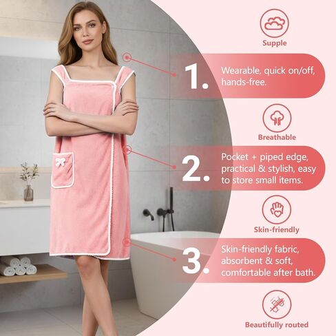 Pink Unisex Towel Bath, Wearable After Bath Towel Set, Wearable Quick Dry Shower Gym Towel in Saudi Arabia