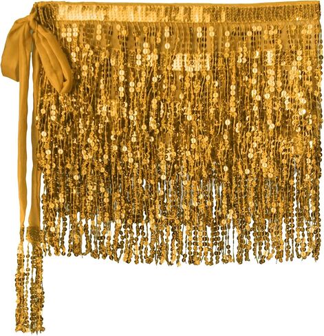 Women Sequin Tassel Skirt Glitter Sparkly Fringe Belly Dance Hip Scarf Skirts Metallic Rave Party in Saudi Arabia
