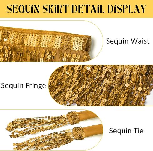 Women Sequin Tassel Skirt Glitter Sparkly Fringe Belly Dance Hip Scarf Skirts Metallic Rave Party in Saudi Arabia
