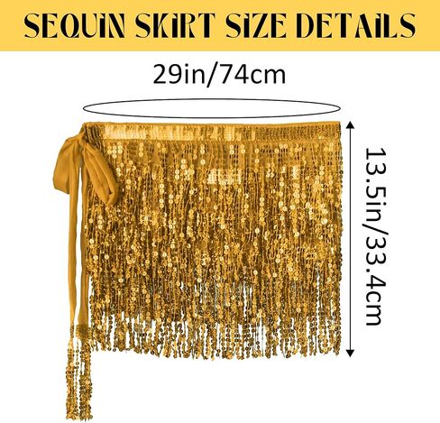 Women Sequin Tassel Skirt Glitter Sparkly Fringe Belly Dance Hip Scarf Skirts Metallic Rave Party in Saudi Arabia