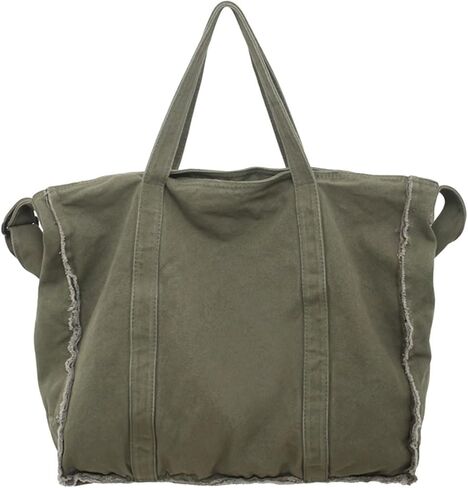 Unisex Large Work Tote Bag - Fringed Raw Hem Canvas Messenger Crossbody Bag with Laptop Compartment in Saudi Arabia