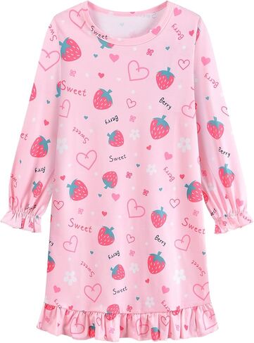 Little Hand Girls Long Sleeve Nightgowns Dinosaur Nightie Strawberry Pajama Butterfly Kids Nightdress Sleep Dress 2-9 Years in Saudi Arabia