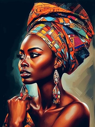 Reofrey DIY Diamond Art Kits for Adults African Woman, Full Drill Round Rhinestone Diamond Painting Kits, Cross Stitch Embroidery Canvas for Crafts Home Wall Decor 30x40cm in Kuwait
