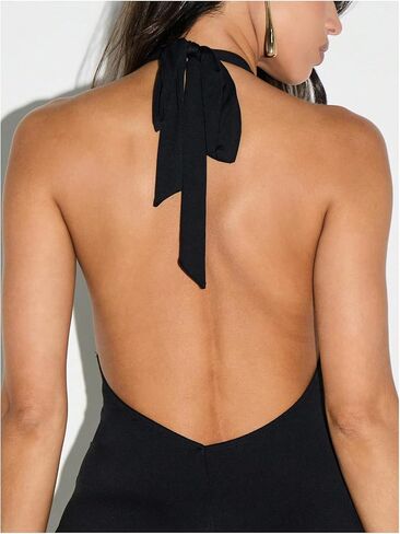 Milumia Women's Sexy Halter Backless Capri Jumpsuit Tie Back Bodycon One Piece Jumpsuits in Saudi Arabia